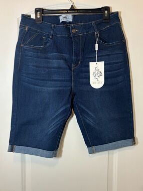Angel Women's Navy Denim Bermuda Shorts with Rolled Cuffs